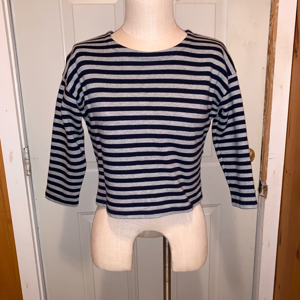 Gray & Navy Blue Striped Crop Top